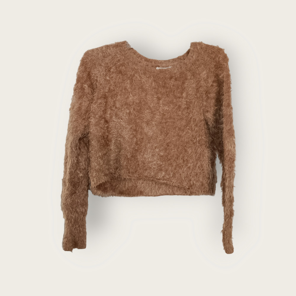 Billabong Cropped Eyelash knit sweater super fuzzy Size Medium - Picture 2 of 3